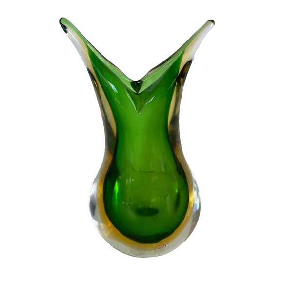 MCM Murano Sommerso Hand Blown Glass Vase 9" Purple Pointed Tips Formia Italy - Picture 15 of 16